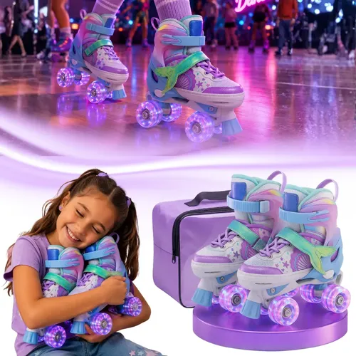 Patins infantil menina led iluminado feminino 4 rodas sereia
