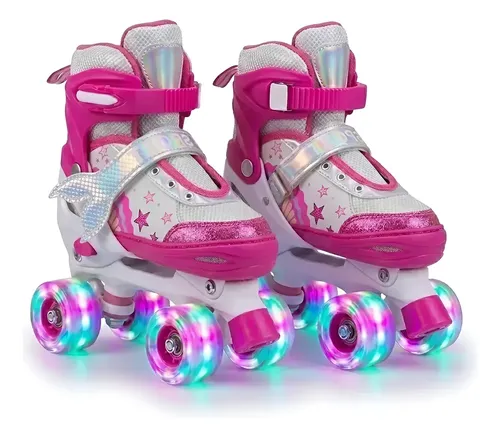 Patins quad infantil ajustavel 4 rodas com luz led