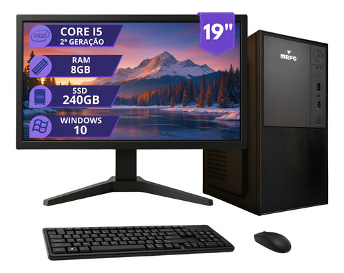 Pc computador completo intel i5 8gb ssd 240gb monitor 19