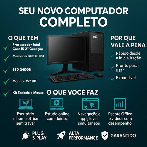 Pc Computador Completo Intel I5 8gb Ssd 240gb Monitor 19