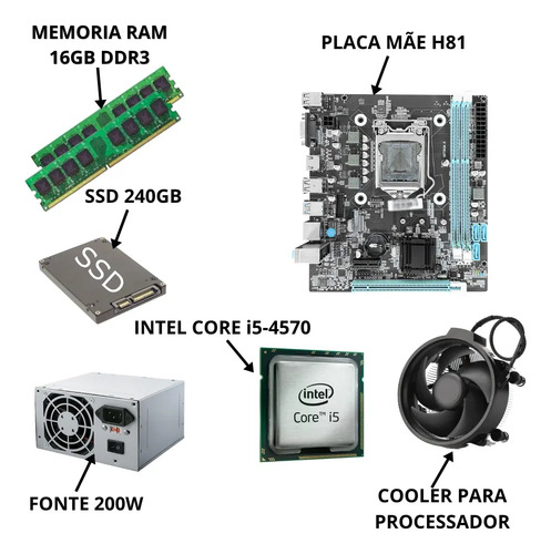 Pc Computador Intel I5 4570 H81 Ssd 240 Ram 16gb 1600 16 Gb 240 Gb 16 Gb Integrada