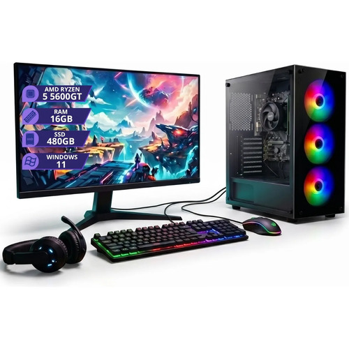 Pc gamer completo amd ryzen 5 5600gt 16gb 480gb monitor 19