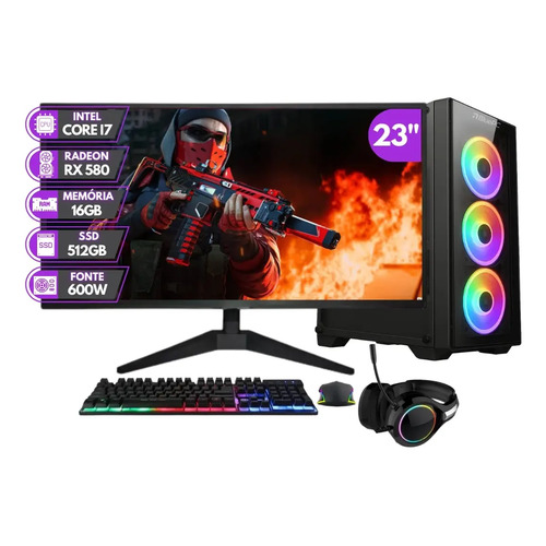 Pc gamer completo bluepc rush intel core i7 16gb ram radeo