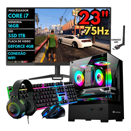 Pc gamer completo i7 16gb ssd 1tb geforce 4gb 23 wifi