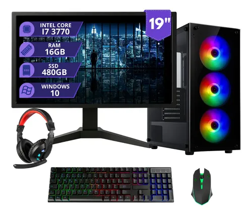 Pc gamer completo i7 34ghz 16gb ssd 480gb 500w monitor 19