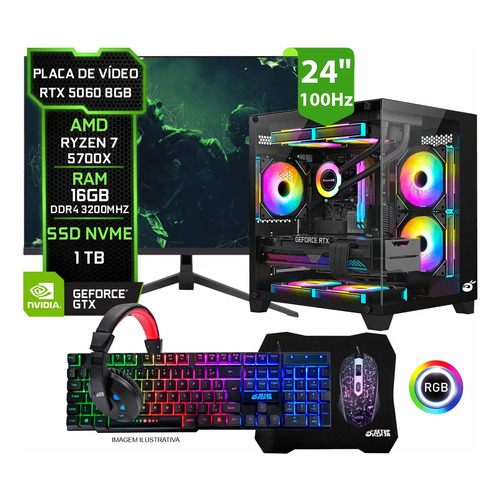 Pc gamer completo rtx 5060 8gb ryzen 7 5700x 16gb ssd m2