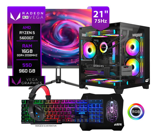Pc Gamer Completo Ryzen 5 5600gt 16gb Ddr4 Ssd 960gb 960 Gb 16 Gb Amd Radeon Vega 7