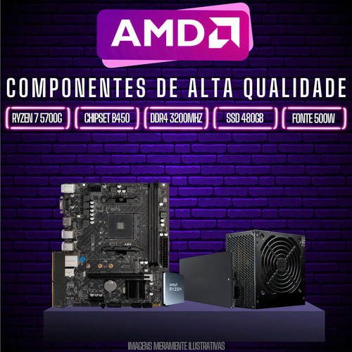PC Gamer Fácil Pulse com Ryzen 7 5700G, 16GB de RAM e SSD de 480GB