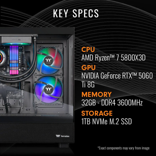 Pc Gamer Thermaltake Ryzen 7 5800x3d Rtx 5060 Ti Preto