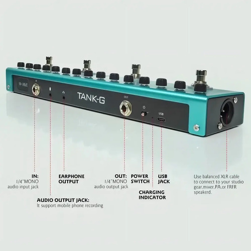 Pedaleira M-Vave Tank-G Pedal de Guitarra Cor Verde-Claro