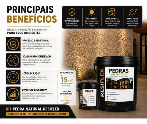 Pedra Natural Resiflex Revestimento Decorativo 40kg Kit