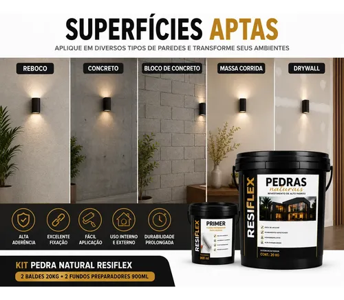Pedra Natural Resiflex Revestimento Decorativo 40kg Kit
