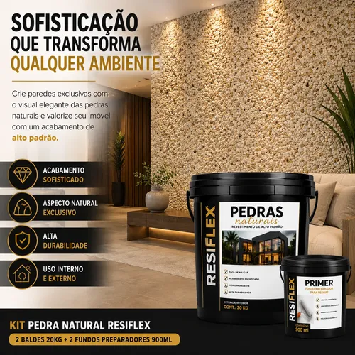 Pedra Natural Resiflex Revestimento Decorativo 40kg Kit