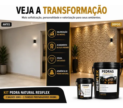 Pedra Natural Resiflex Revestimento Decorativo 40kg Kit