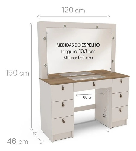 Penteadeira Camarim Com Espelho França Off Ic Off White/freijó