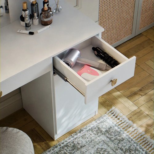Penteadeira Camarim Jolie Com LED Espelho E 2 Gavetas Organizadora Maquiagem Para Studio E Quarto Cor Branco
