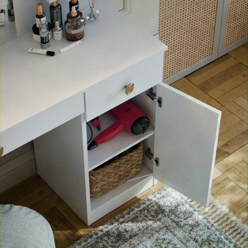 Penteadeira Camarim Jolie Com LED Espelho E 2 Gavetas Organizadora Maquiagem Para Studio E Quarto Cor Branco