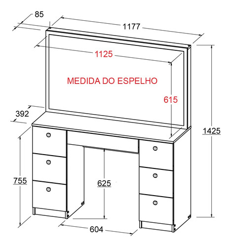 Penteadeira Ditália 7 Gavetas Pe-80 Branco Uv Acetinado