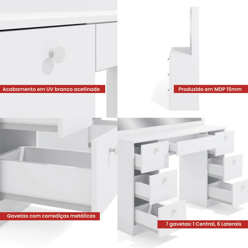 Penteadeira Ditália 7 Gavetas Pe-80 Branco Uv Acetinado