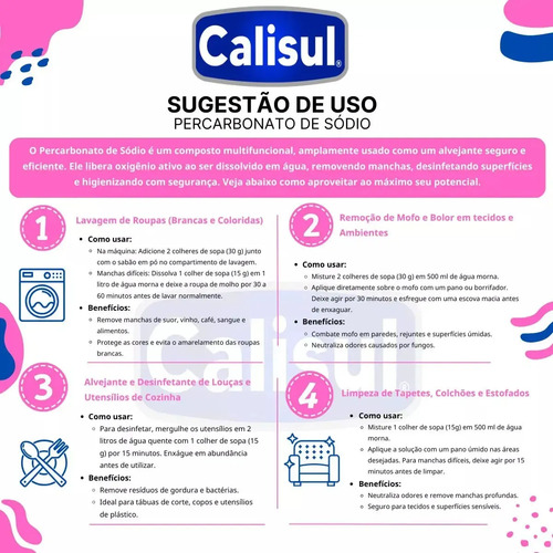 Percarbonato De Sódio 100% Tira Manchas Calisul - Roupas Brancas e Coloridas