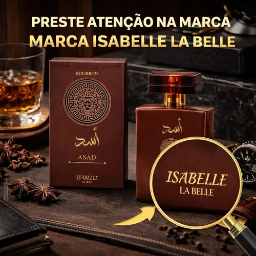 Perfume Arábe Asad Bourbon 100ml - Marca Isabelle La Belle | Fixação Intensa, Notas Amadeiradas Marcantes E Elegância Masculina