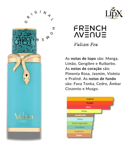 Perfume Árabe Eau De Parfum French Avenue Vulcan Feu 100ml Cítrico Frutado