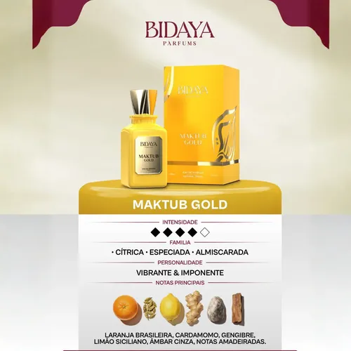 Perfume Árabe Maktub Gold 100ml Bidaya Eau De Parfum