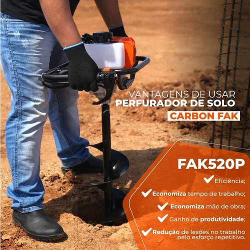 Perfurador De Solo A Gasolina Carbon Fak 52cc Broca 80x20