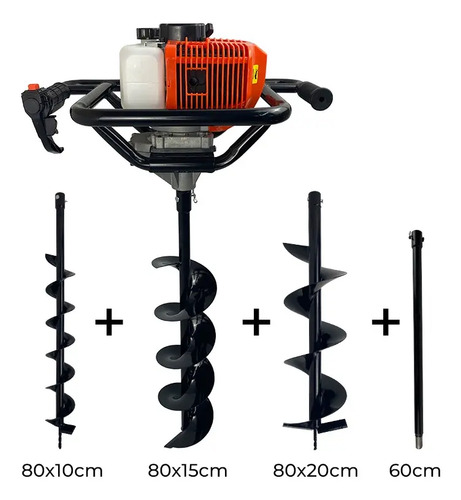 Perfurador De Solo Gasolina 52cc C/ 3 Brocas + Extensão 60cm