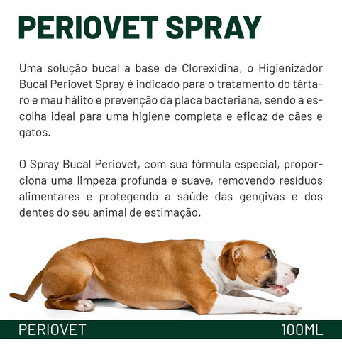Periovet Spray 100 Ml - Vetnil - Tratamento Tartaro Sabor Menta