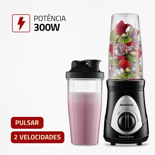 Personal Blender, Mondial, Preto/prata, 300W DG-01