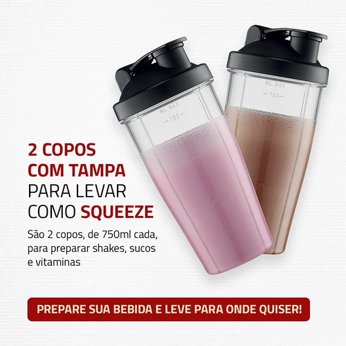 Personal Blender, Mondial, Preto/prata, 300W DG-01