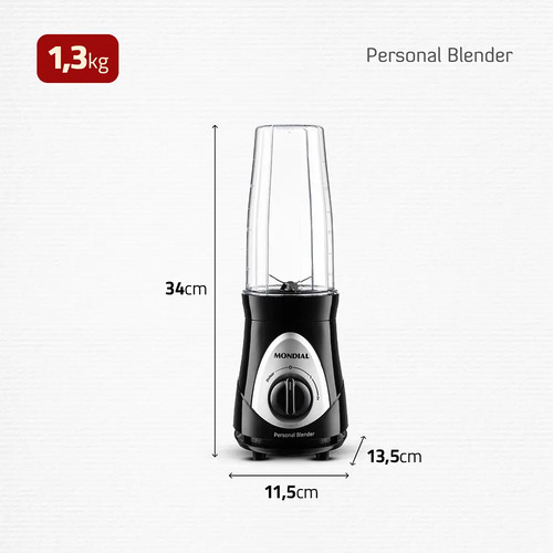 Personal Blender, Mondial, Preto/prata, 300W DG-01