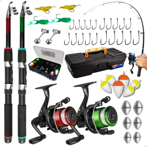 Pescamping kit pesca completo 2 varas fibra de vidro e 2 mol