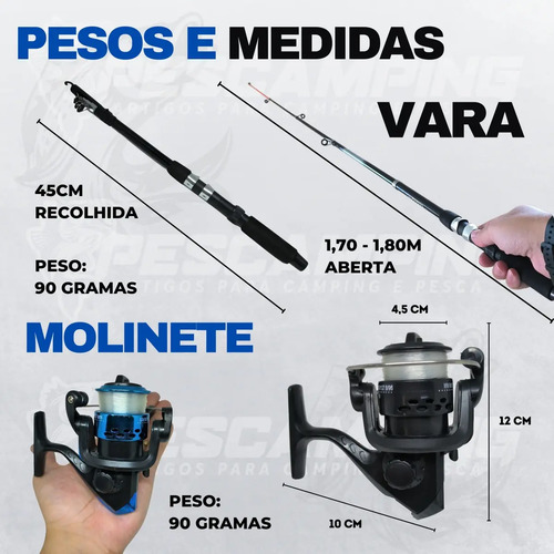 Pescamping Kit Pesca Completo 2 Varas Fibra De Vidro E 2 Molinetes Leve Com Linha Estojo E Maleta Com Acessórios - Tralha de Pescaria