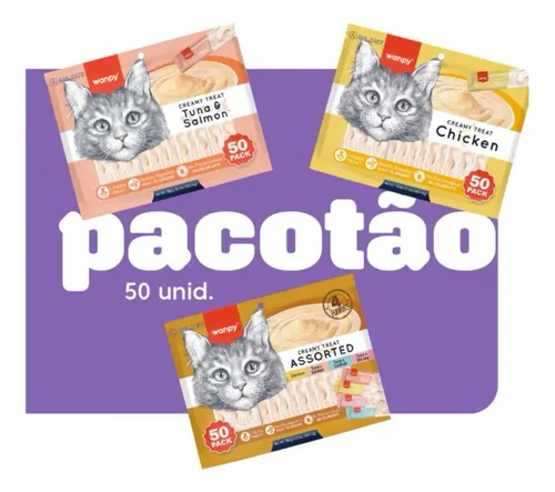 Petisco Gatos Wanpy Truly Creamy Sabores Variados Com 50un