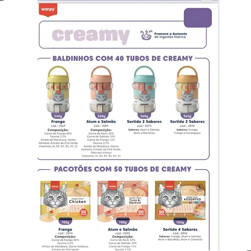 Petisco Gatos Wanpy Truly Creamy Sabores Variados Com 50un