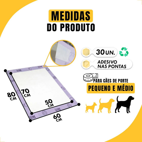 Petlike tapete higiênico para cães ultra pads lavanda 80cm x 60cm com 30 unidades