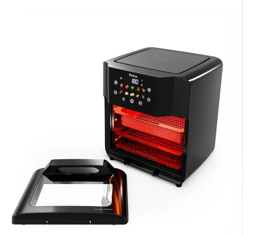 Philco PAF15C Fritadeira Air Fryer Oven 15 Litros Revestimento Redstone Porta Removível Luz Interna 10 Funções 220v Preta