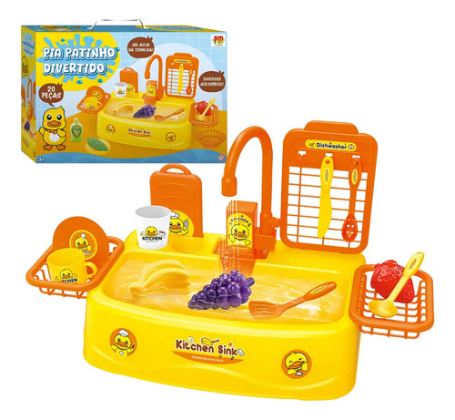 Pia infantil patinho divertido dm toys amarelo com agua 20 p