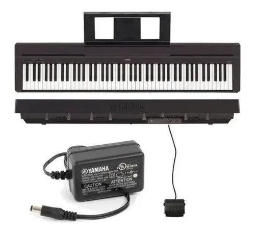 Piano digital yamaha p 45 preto com fonte e pedal