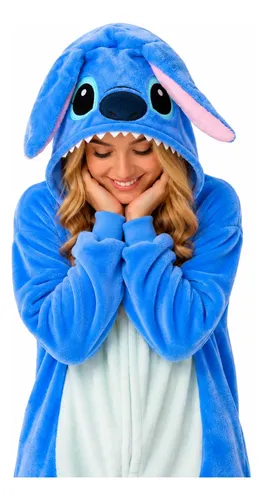 Pijama Macacão Kigurumi Stitch Feminino Adulto Plush Zíper