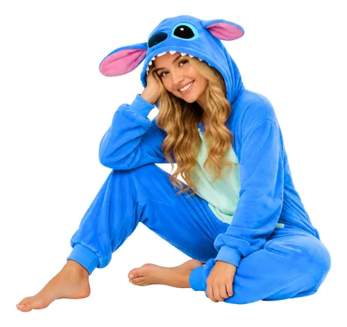 Pijama Macacão Kigurumi Stitch Feminino Adulto Plush Zíper