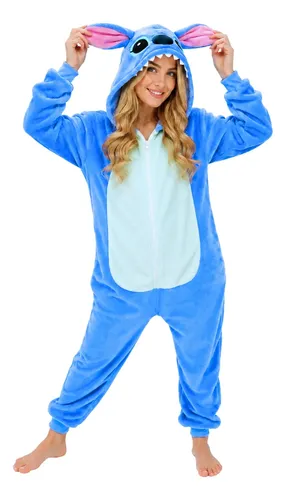 Pijama Macacão Kigurumi Stitch Feminino Adulto Plush Zíper