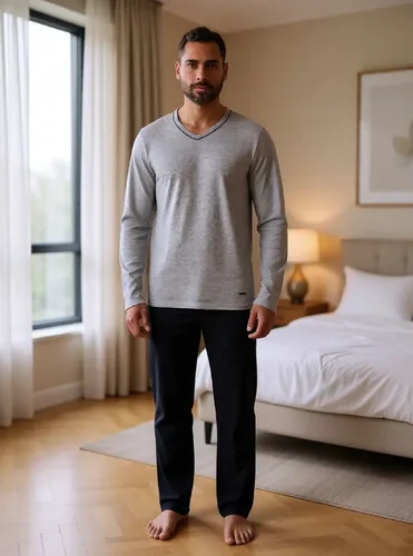 Pijama masculino mash manga longa gola v elastembutido