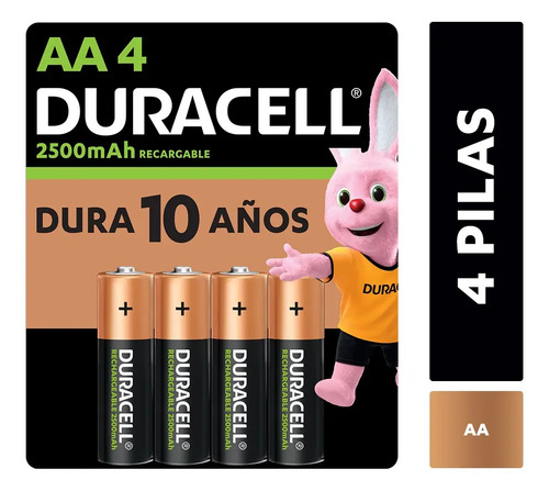 Pilha recarregavel aa pequena 2500mah duracell com 4 un