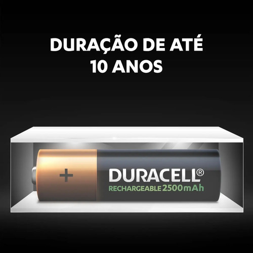 Pilha Recarregável Aa Pequena 2500mah Duracell Com 4 Un