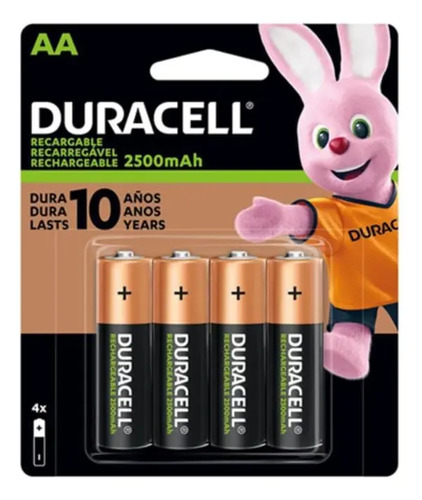 Pilha Recarregável Aa Pequena 2500mah Duracell Com 4 Un