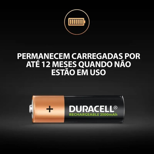 Pilha Recarregável Aa Pequena 2500mah Duracell Com 4 Un