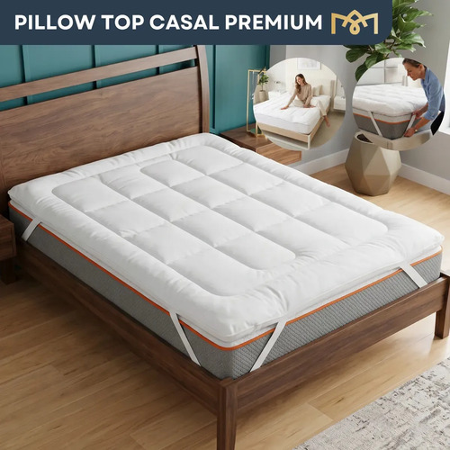 Pillow top casal de percal antialergico 400 fios para colcha